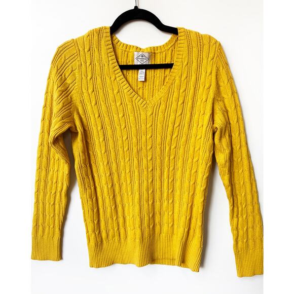 St. John's Bay Mustard Yellow V Neck Cable Knit Pullover Sweater (L) - Picture 1 of 4